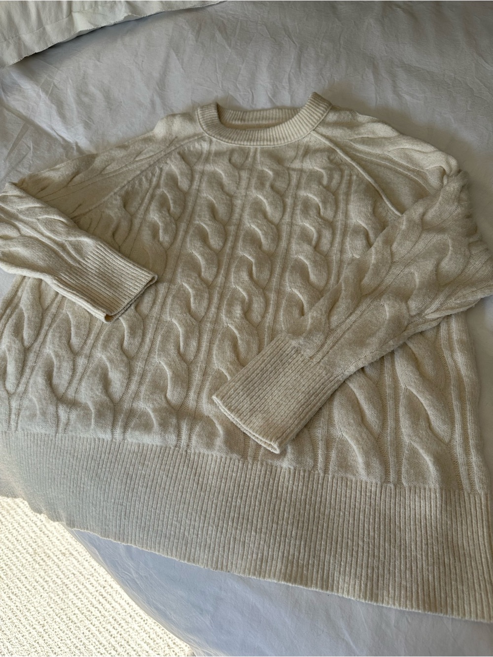 aerie Cream Cable-Knit Crewneck Sweater, size small - Picture 8 of 14